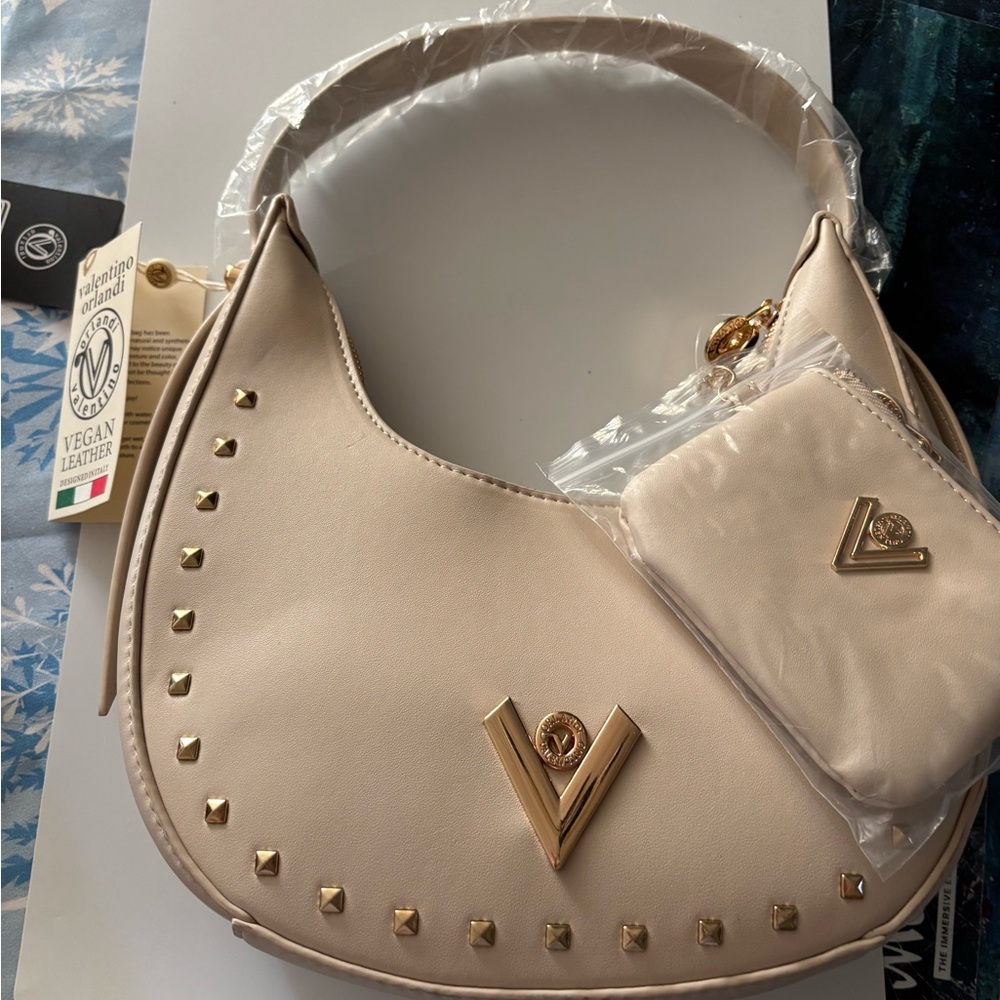 Vegan Leather Studded Cream Bag
